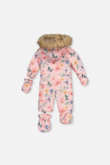 Baby One Piece Snowsuit Adapted For Car Seats Pink Floral Print