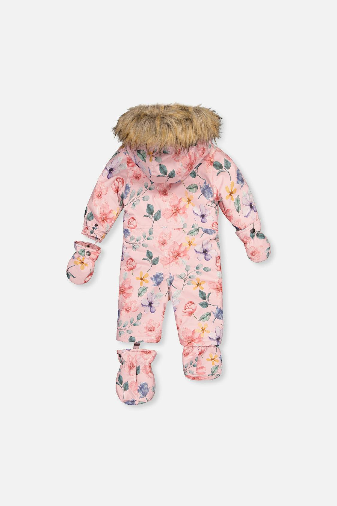 Baby One Piece Snowsuit Adapted For Car Seats Pink Floral Print