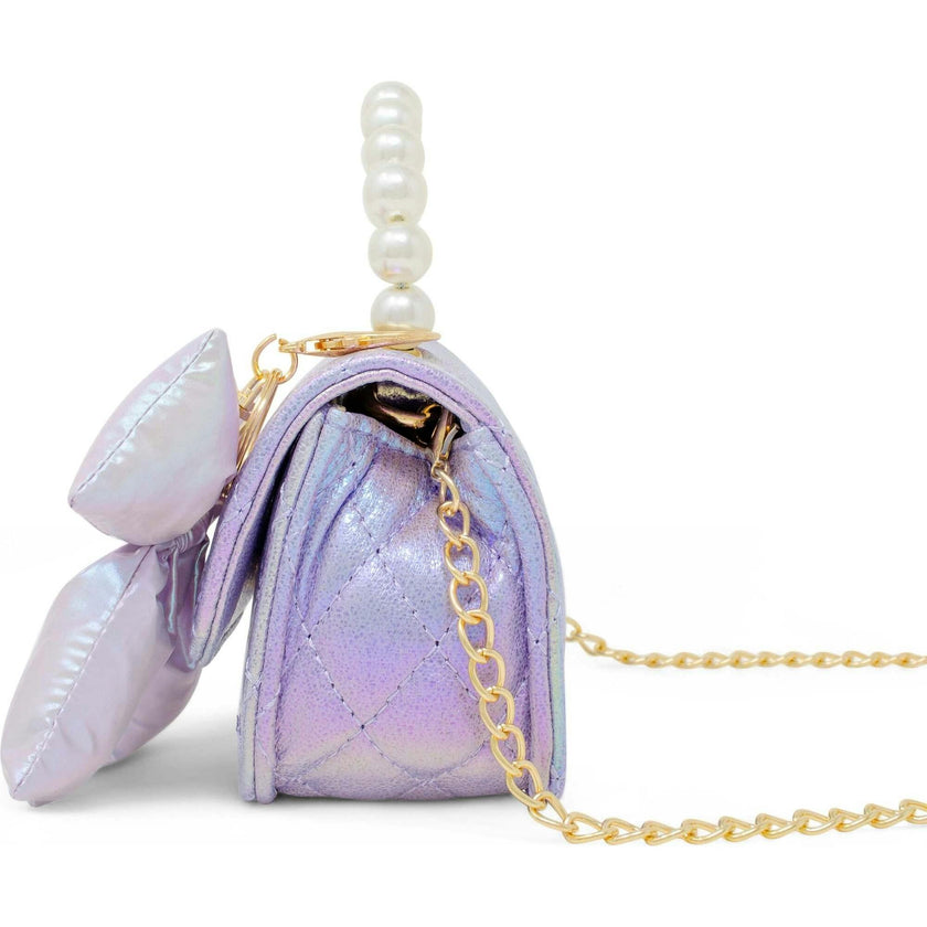 Shiny Quilted Fluffy Bow Handbag