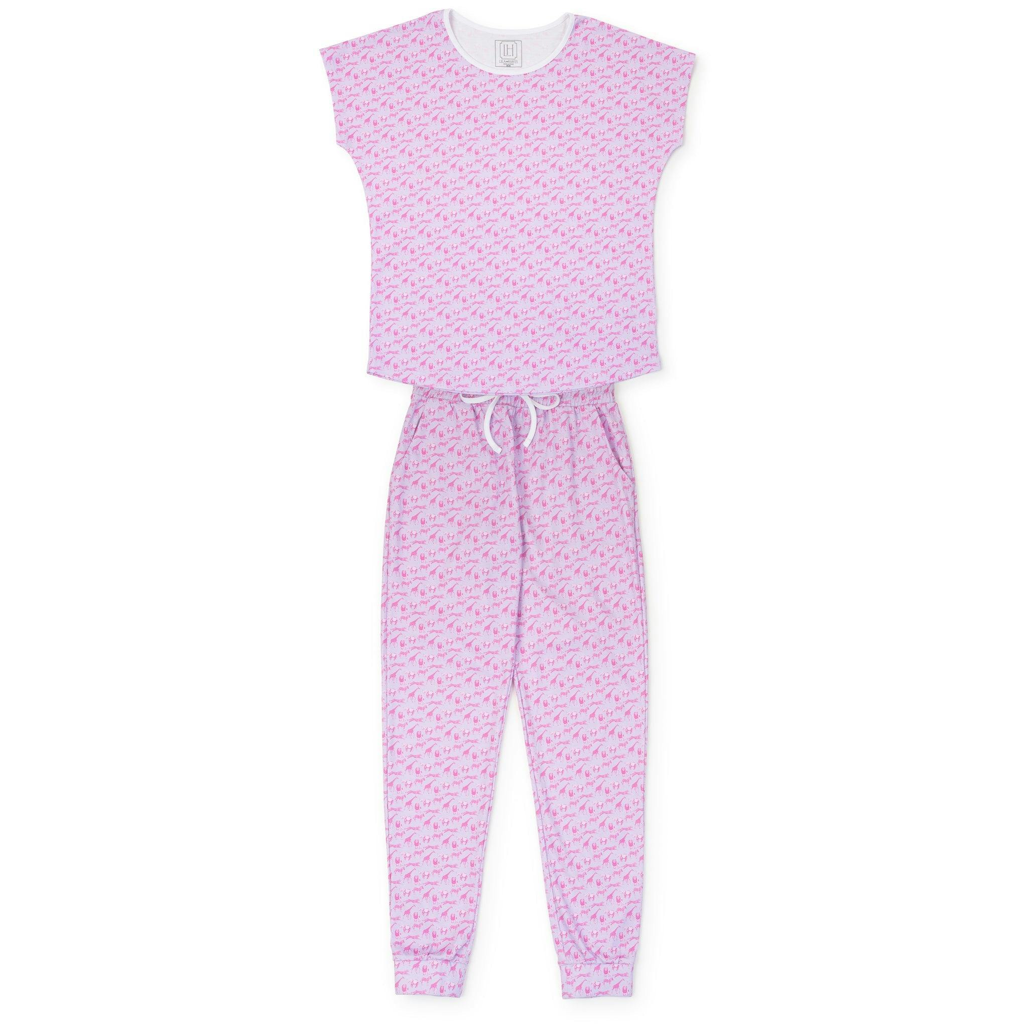 Melanie Women's Pajama Jogger Pant Set - Pink Savanna Safari