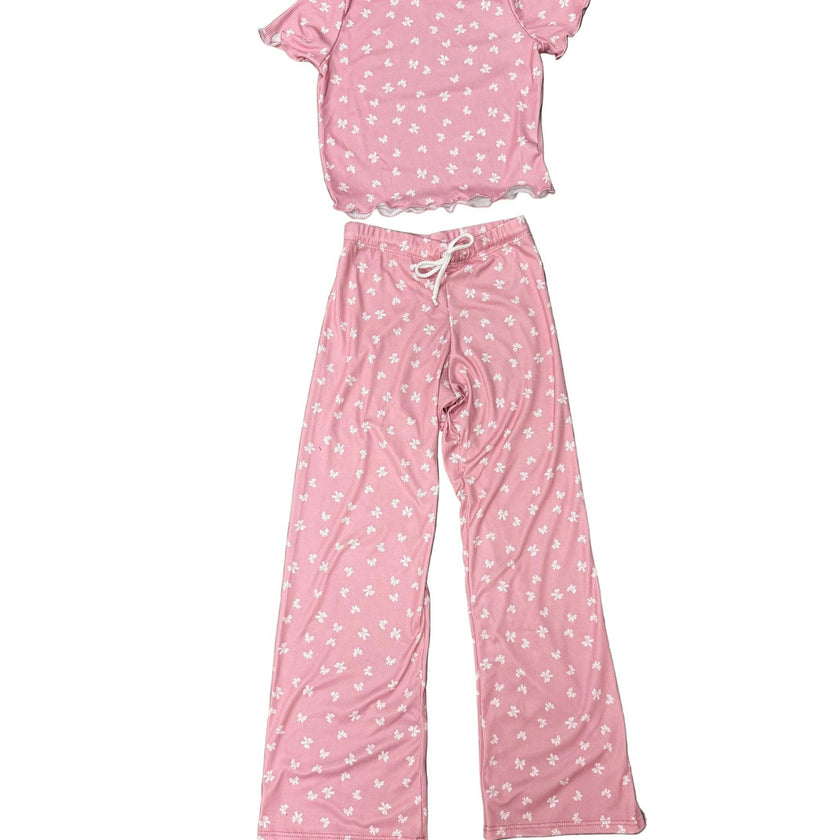 Girls Printed Lounge 2 Pc Short Sleeve Top and Pants Set