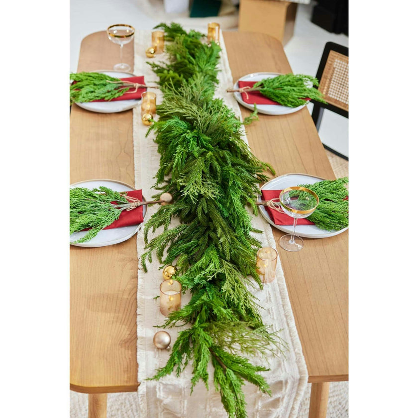 Real Touch Winter Greenery with Cypress, Norfolk & Pine Christmas Long Centerpiece Table Large Runner Swag