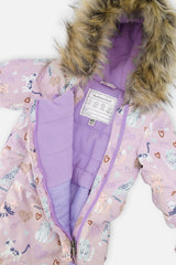 Baby One Piece Snowsuit Adapted For Car Seats Purple Cat Print