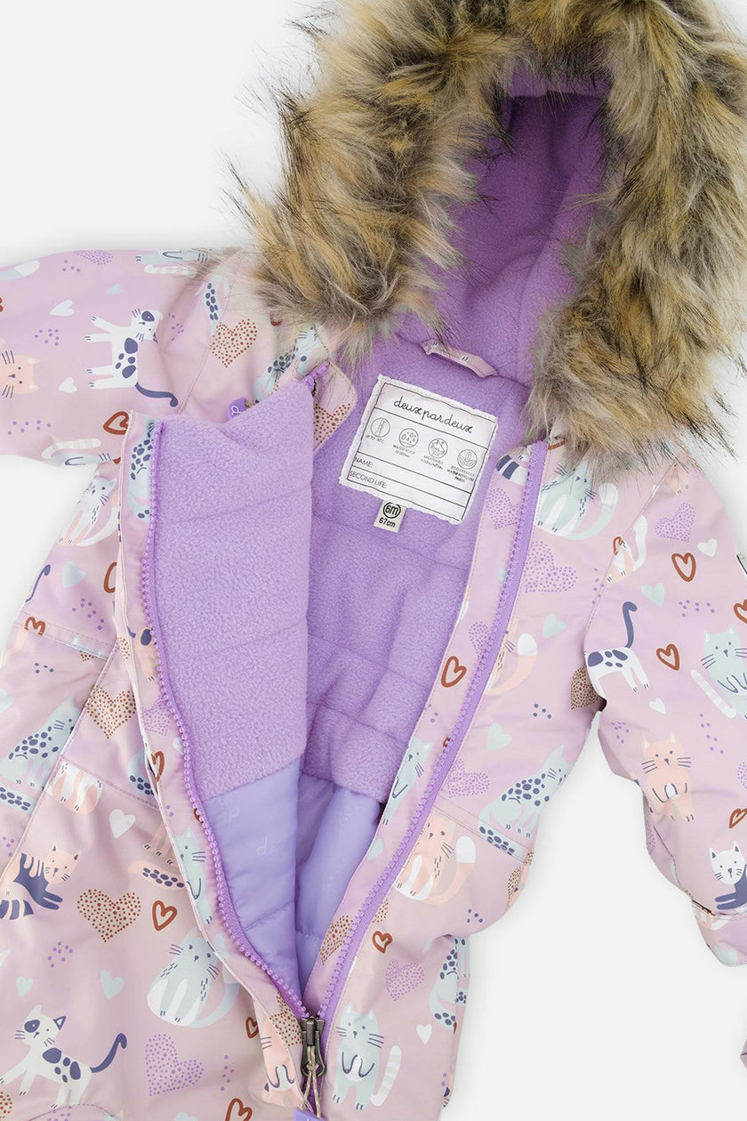 Baby One Piece Snowsuit Adapted For Car Seats Purple Cat Print