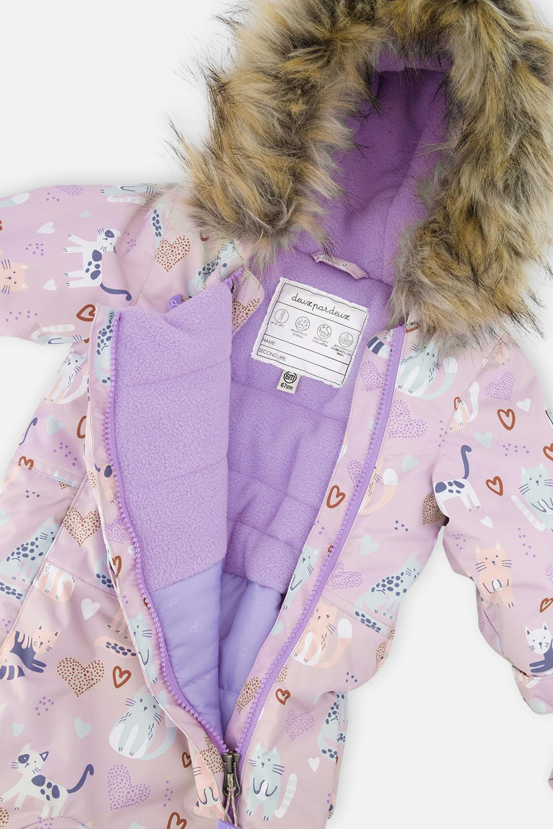 Baby One Piece Snowsuit Adapted For Car Seats Purple Cat Print