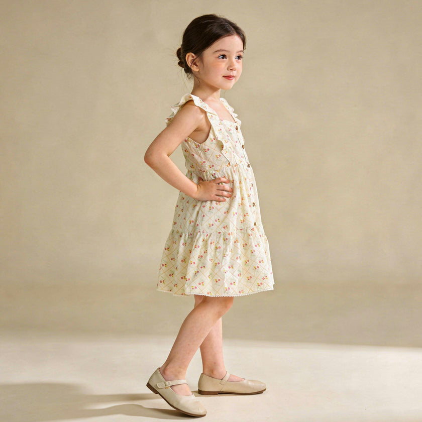 Organic Flutter Buttoned Tiered Dress - Spring Weave