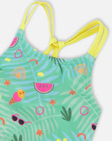 Two-Piece Swimsuit Green Beach Print