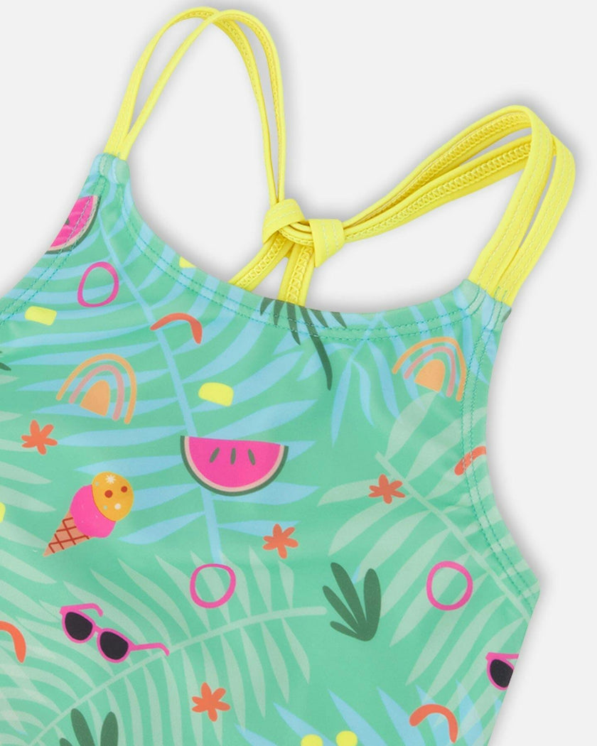 Two-Piece Swimsuit Green Beach Print
