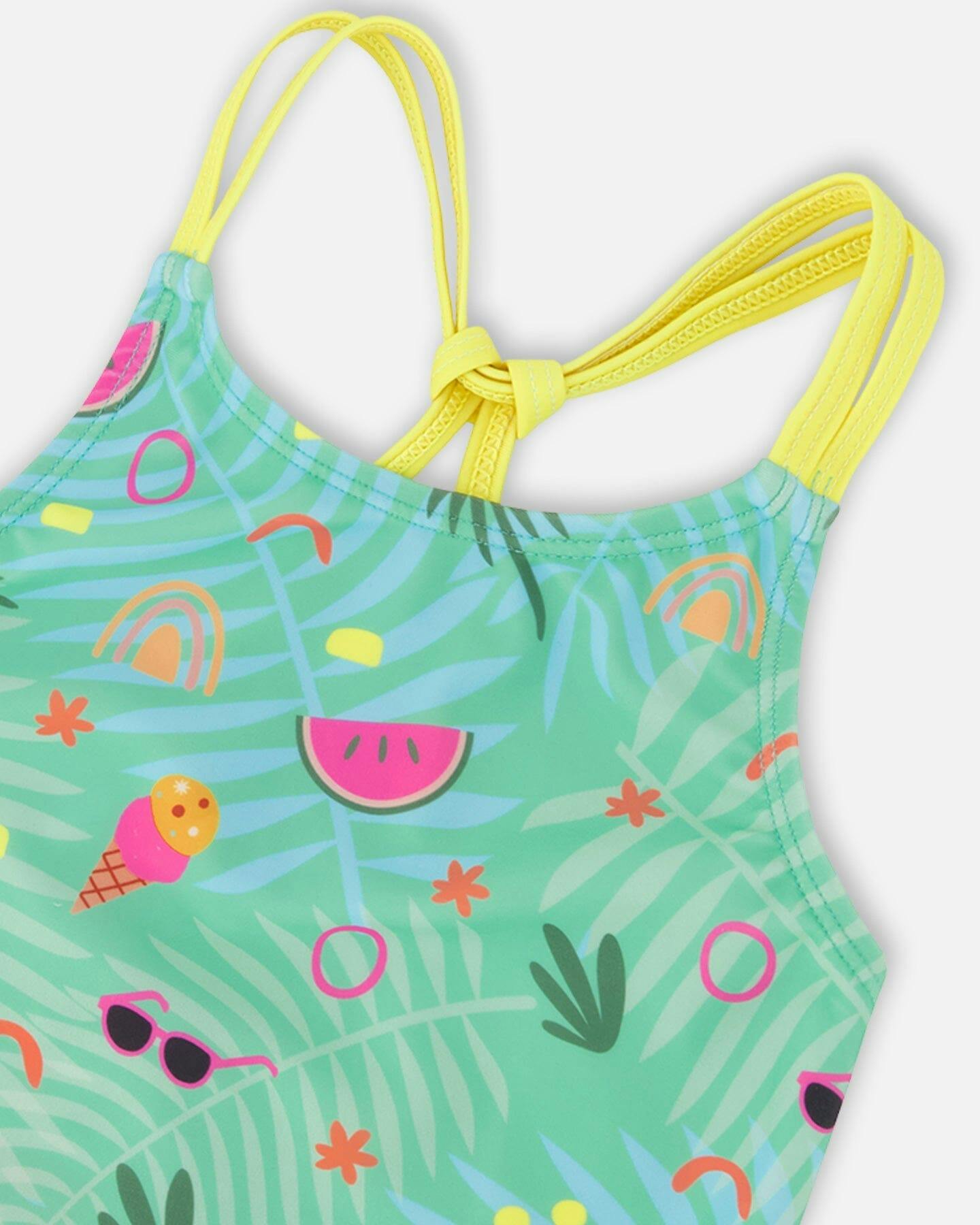 Two-Piece Swimsuit Green Beach Print