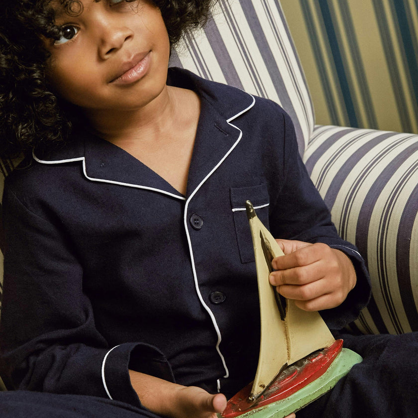 Kid's Flannel Pajama Set in Navy