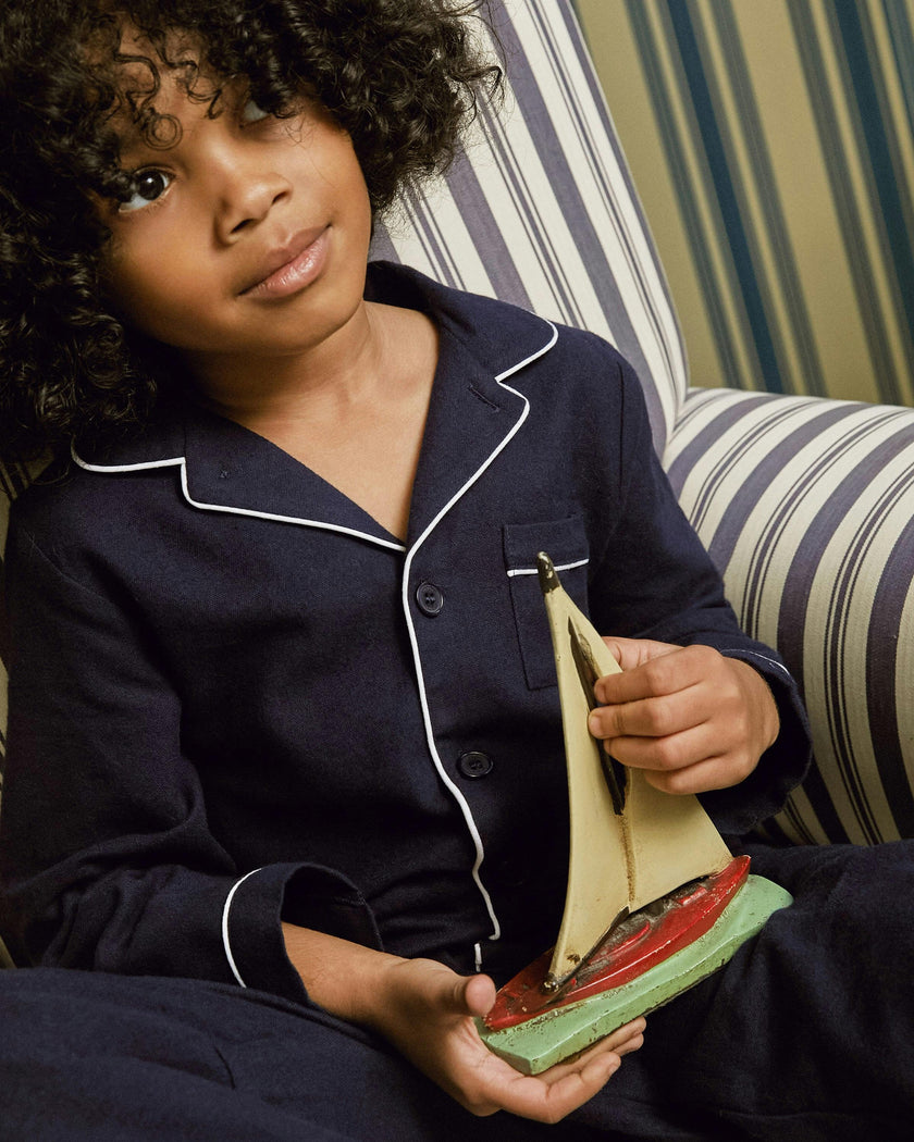 Kid's Flannel Pajama Set in Navy