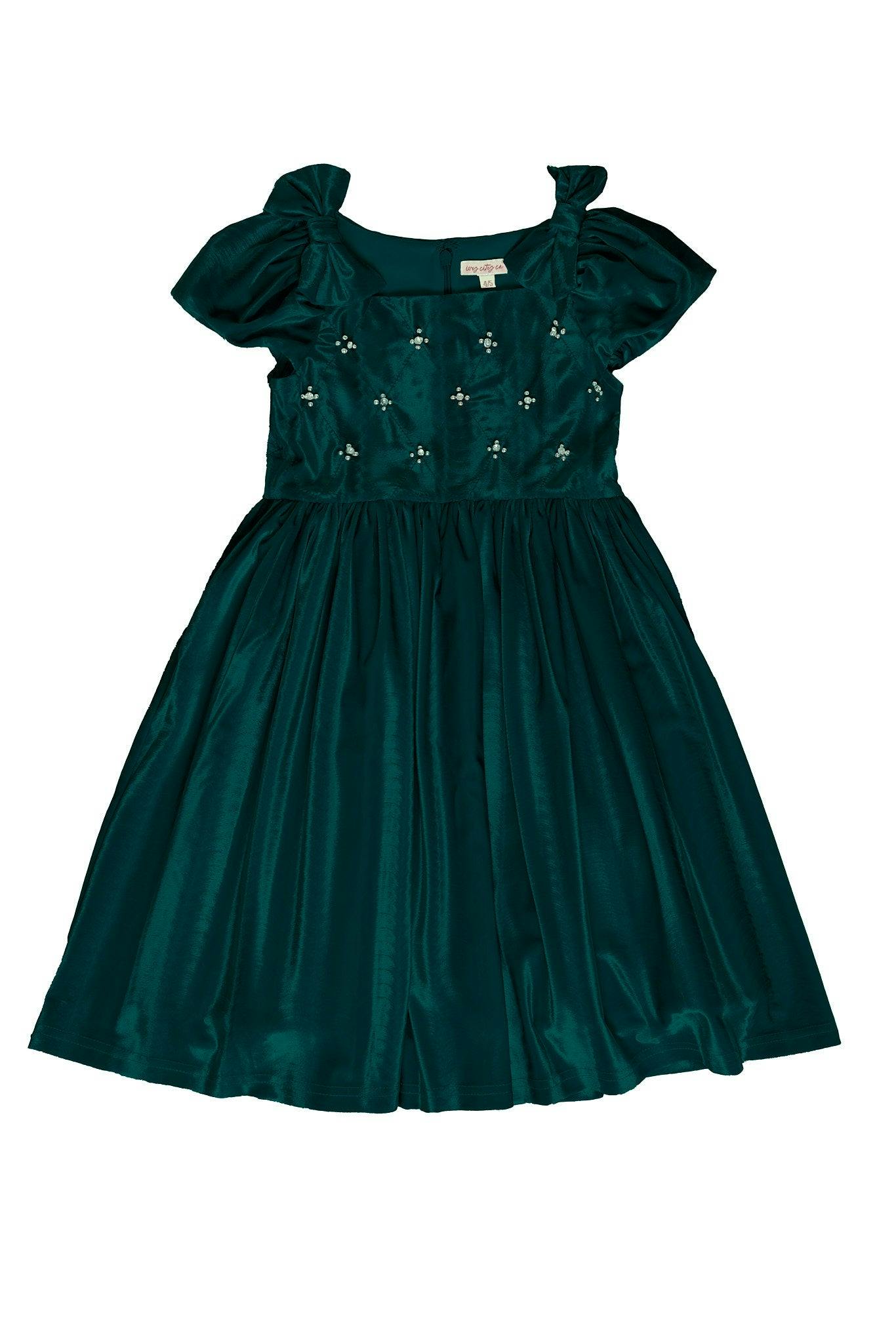 Mini Tiara Dress in Green Velvet