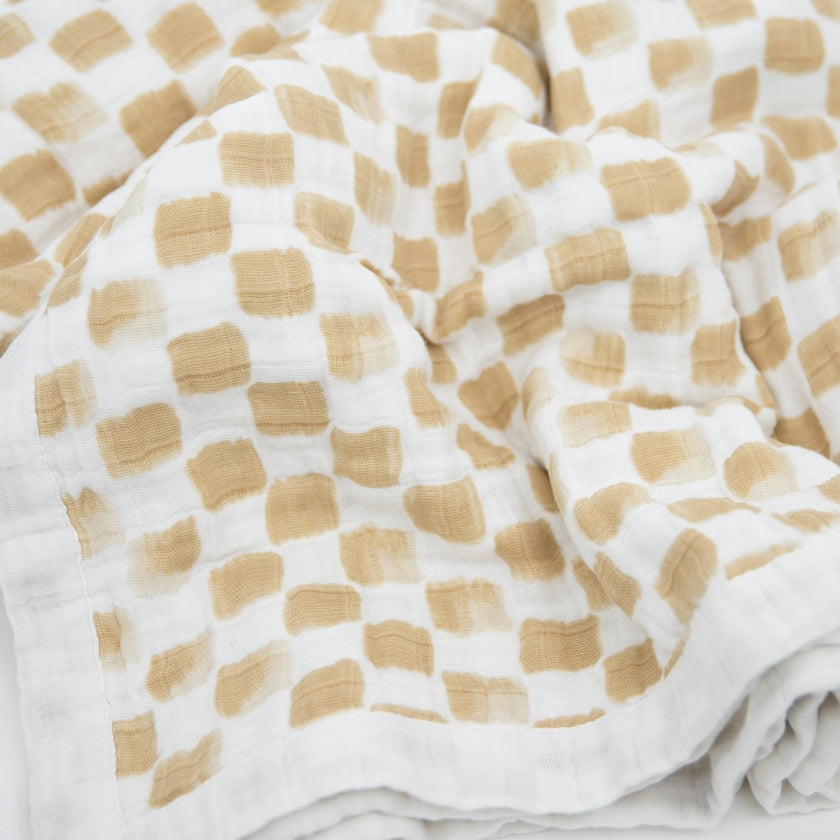 Cotton Muslin Quilted Throw - Adobe Checker