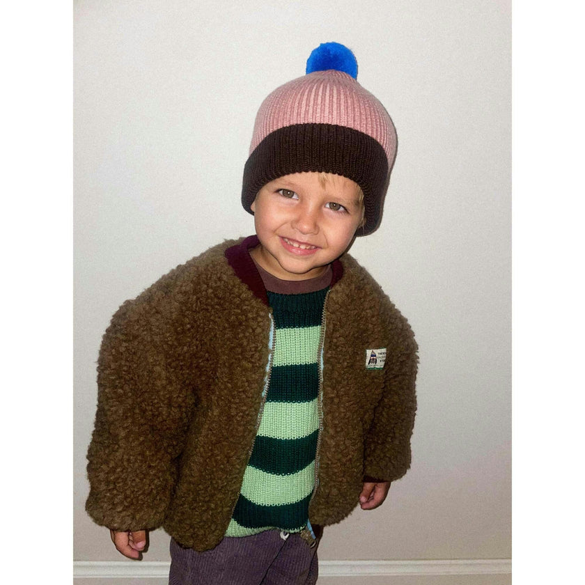 children's merino beanie - mauve & brown