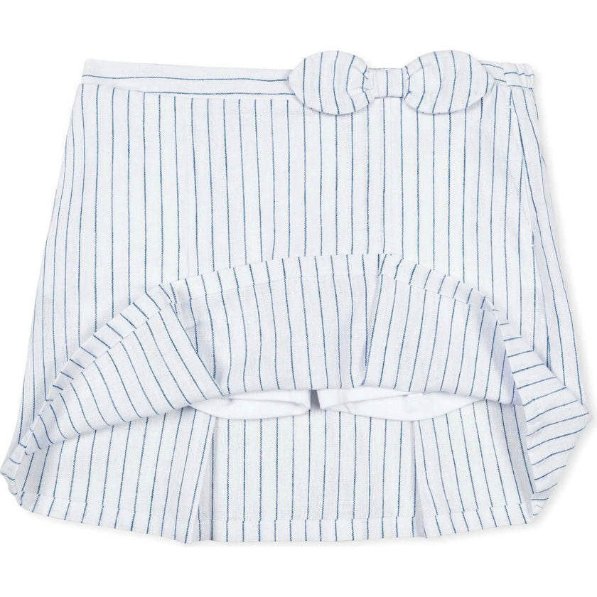 Linen Pull-On Pleated Bow Skort, White