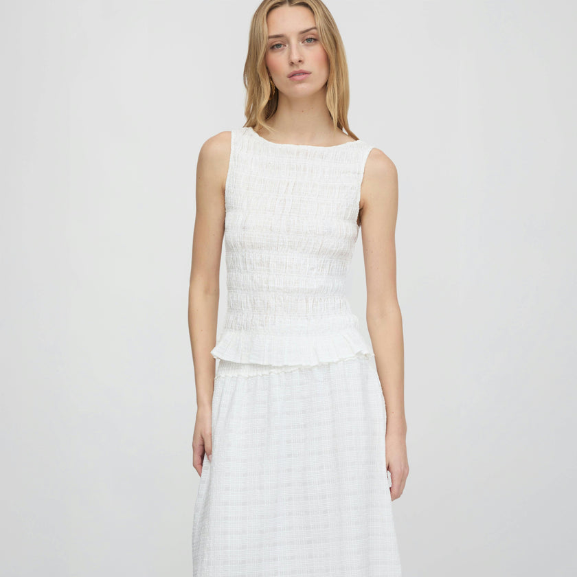The Phoebe Nap Top - White Crinkle Check