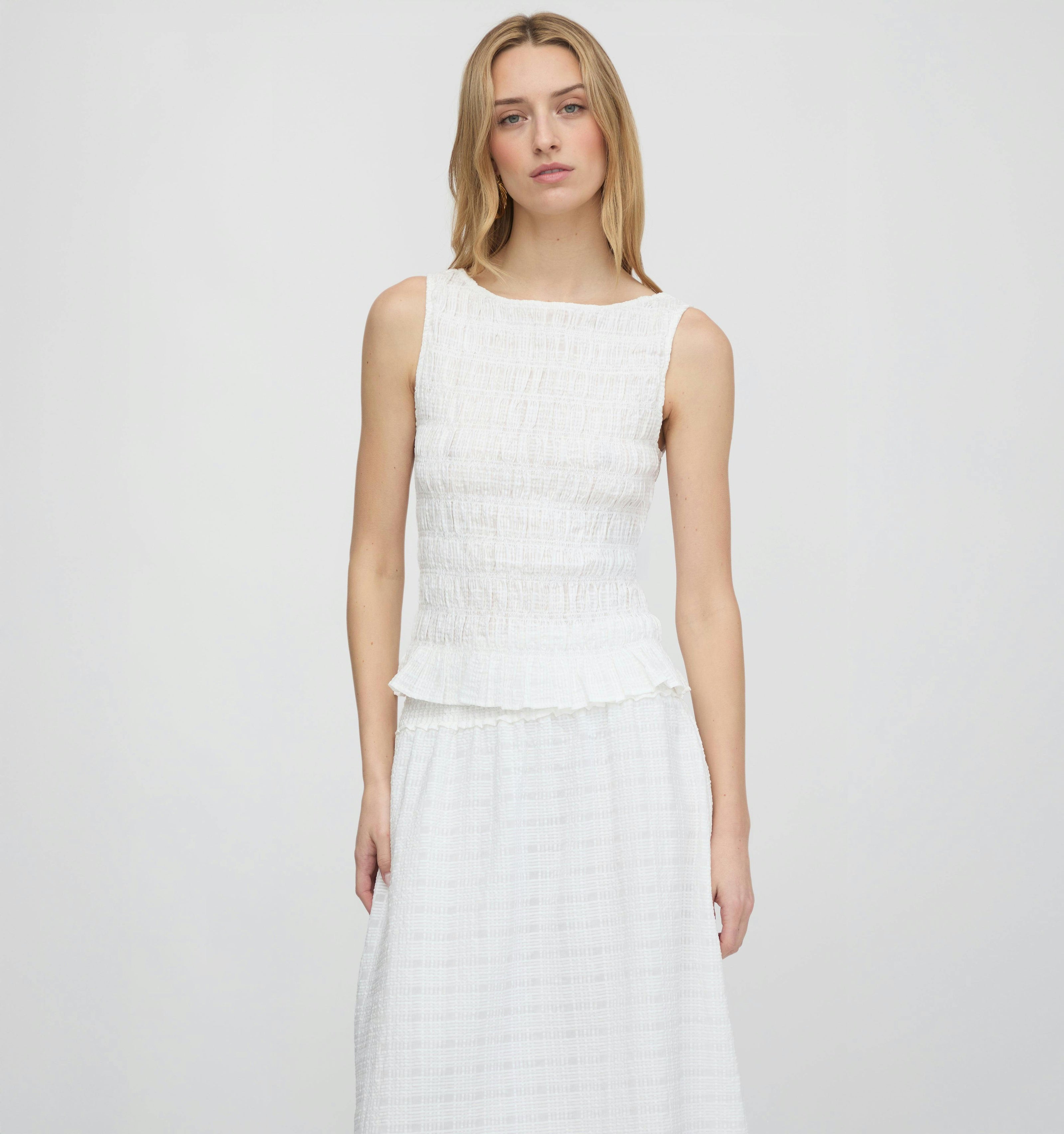 The Phoebe Nap Top - White Crinkle Check