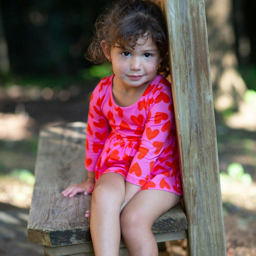 Long Sleeve Bubble Romper in Hearts