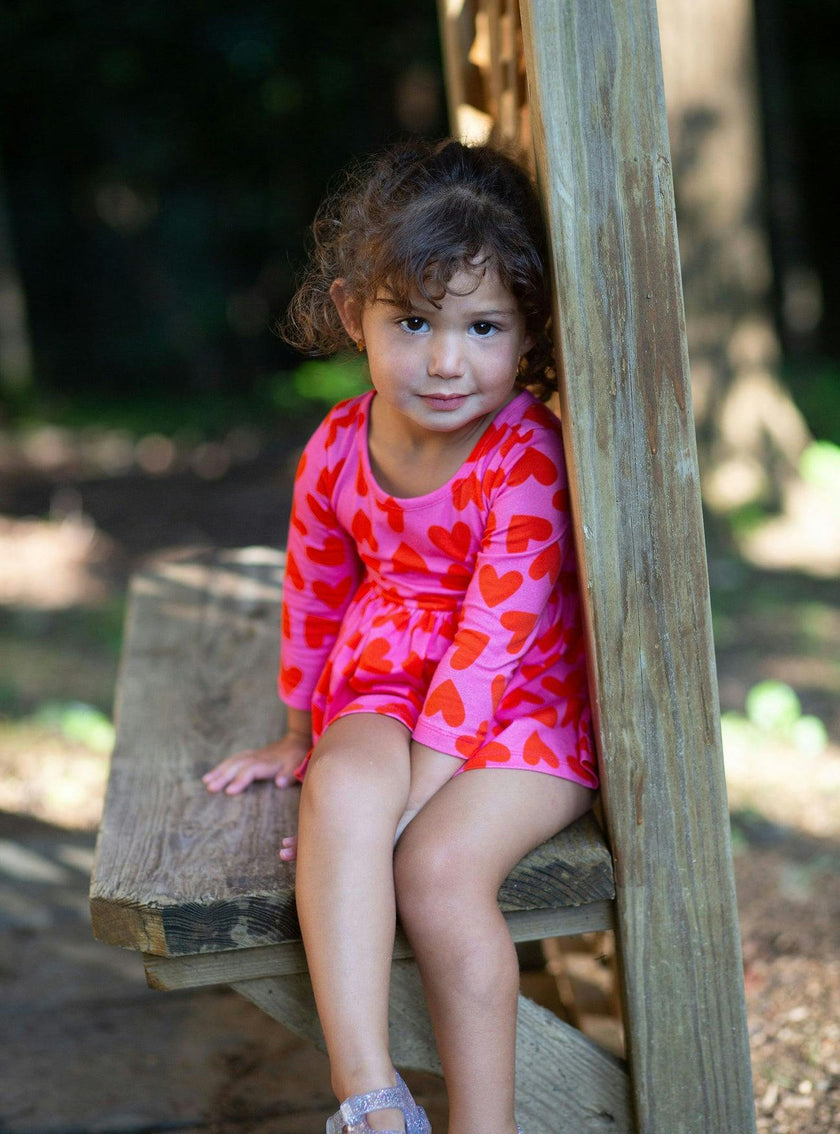 Long Sleeve Bubble Romper in Hearts