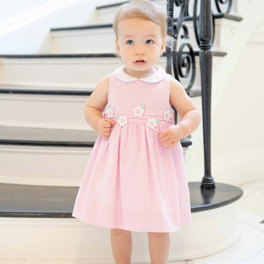 Linen Look Dress & Bloomer With Flowers