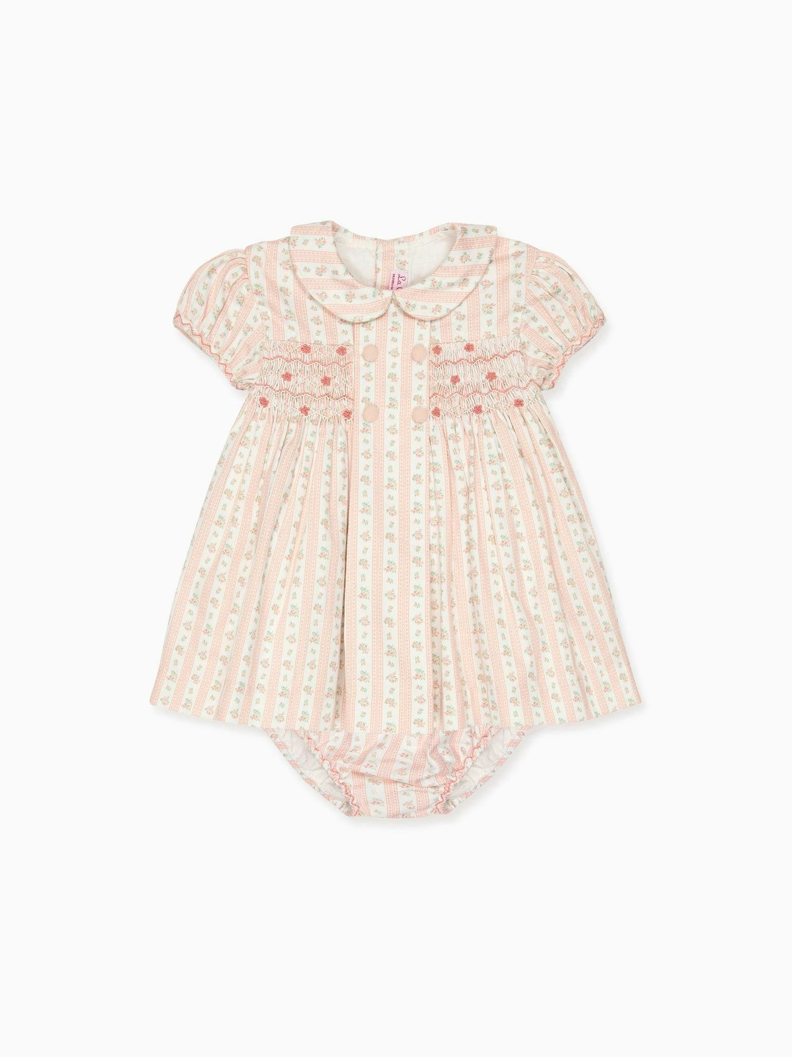 Pink Floral Stripe Arcadia Baby Girl Hand-Smocked Set