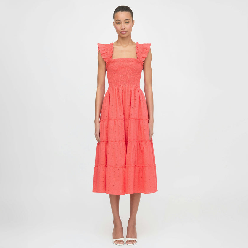 The Ellie Nap Dress - Coral Daisy Broderie