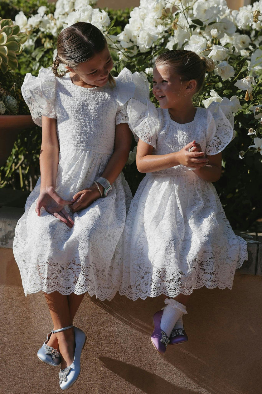 Mini Hattie Dress in White Lace