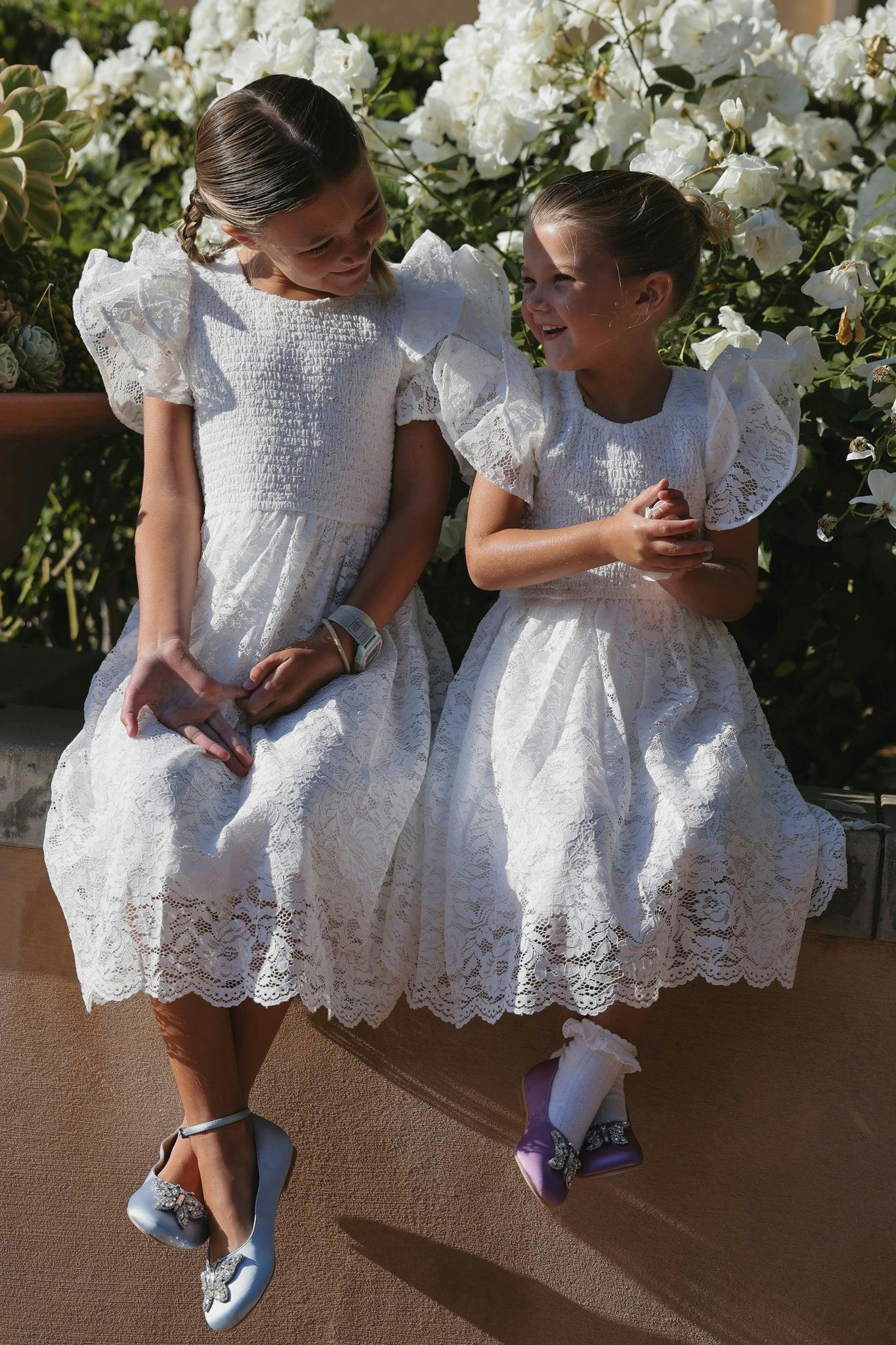 Mini Hattie Dress in White Lace