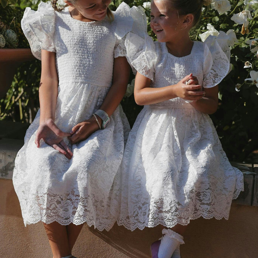 Mini Hattie Dress in White Lace