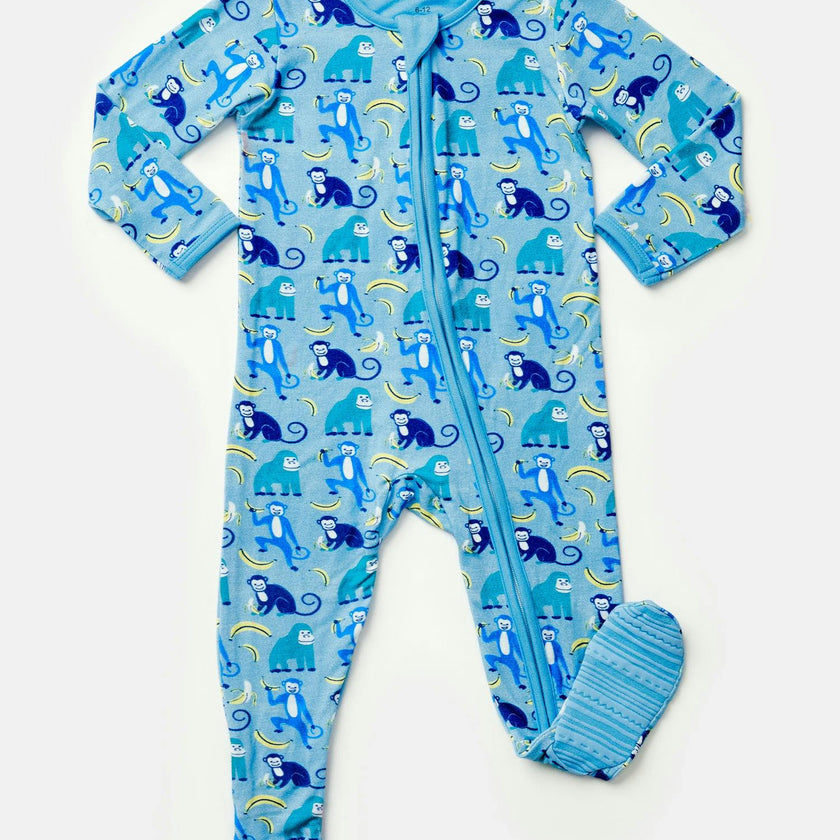 Soft & Stretchy Zipper Footie - Monkeying Around Blue