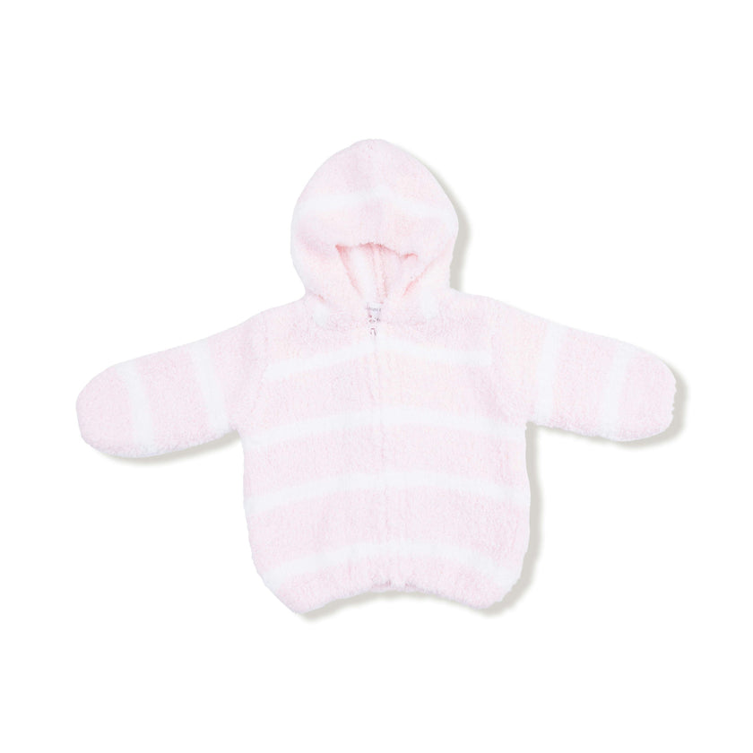 Chenille - Pretty Pink & Ivory Stripe Hooded Jacket
