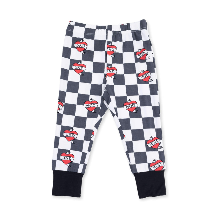 Heart Tattoo Check Black - Short Sleeve Loungewear Set
