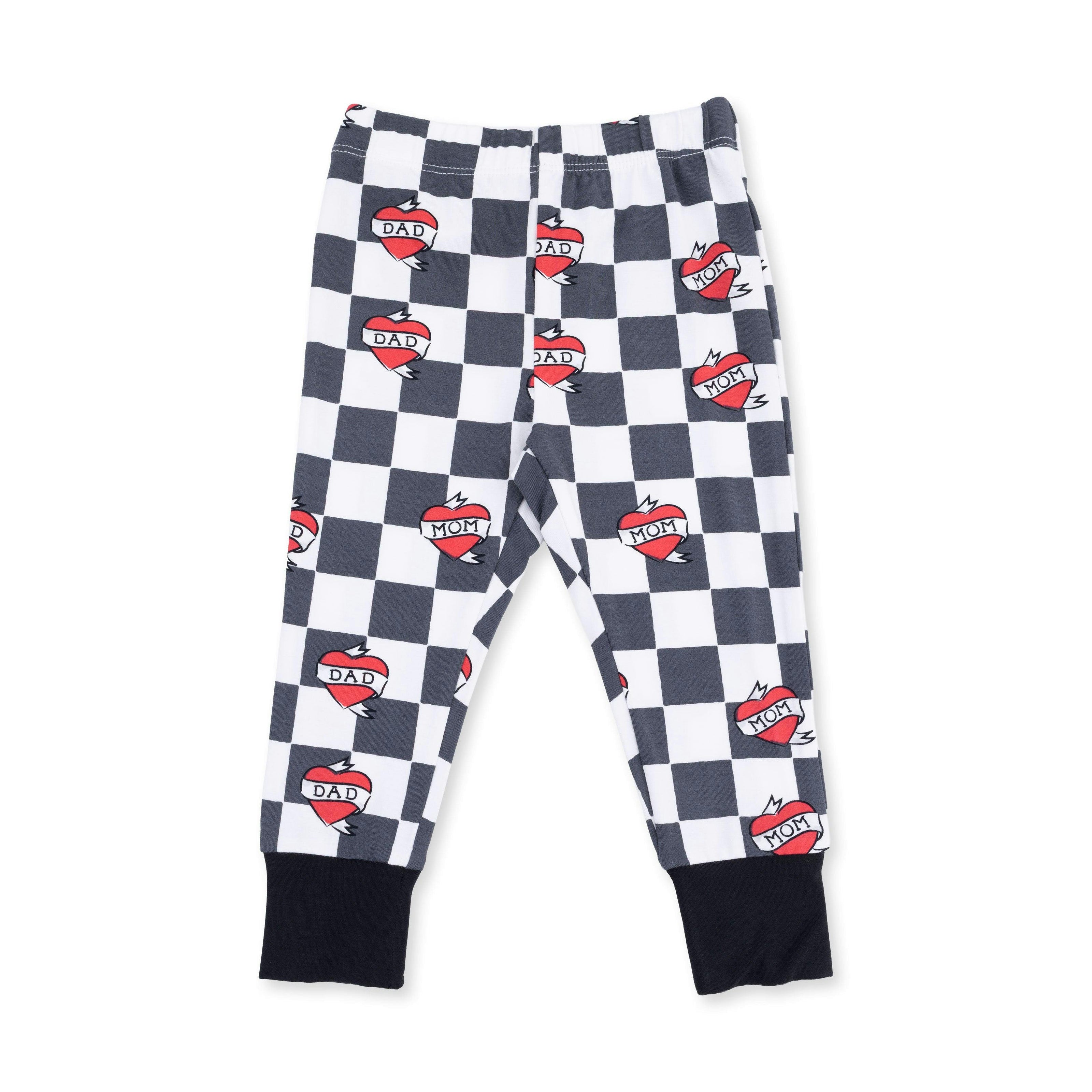 Heart Tattoo Check Black - Short Sleeve Loungewear Set