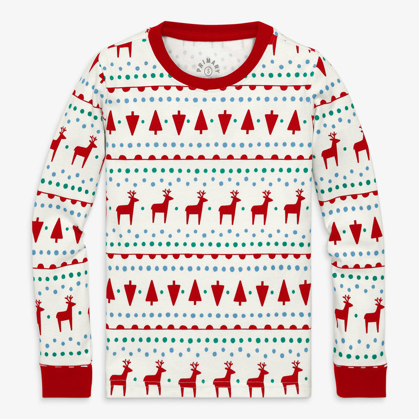 Kids organic PJ top in reindeer fair isle