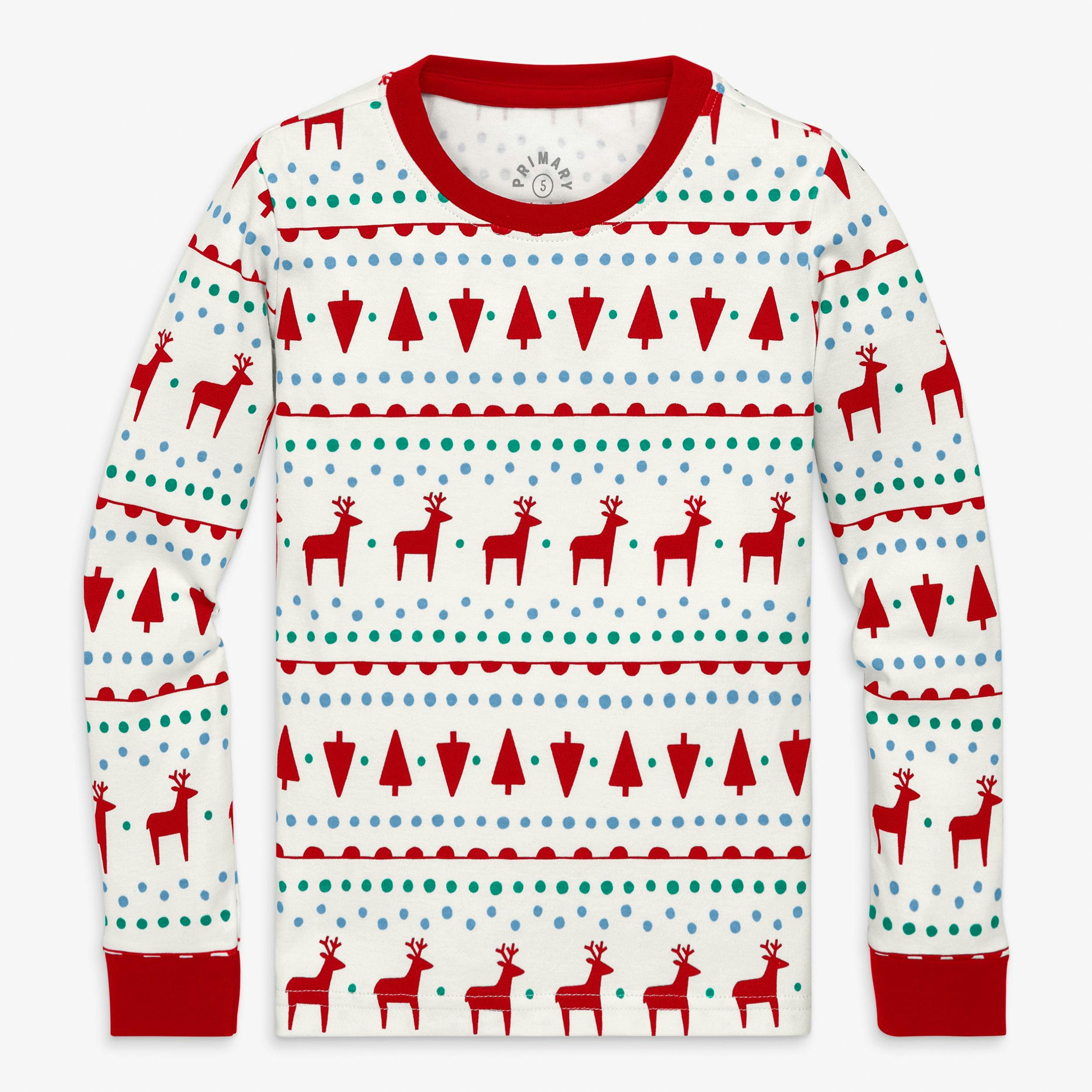 Kids organic PJ top in reindeer fair isle