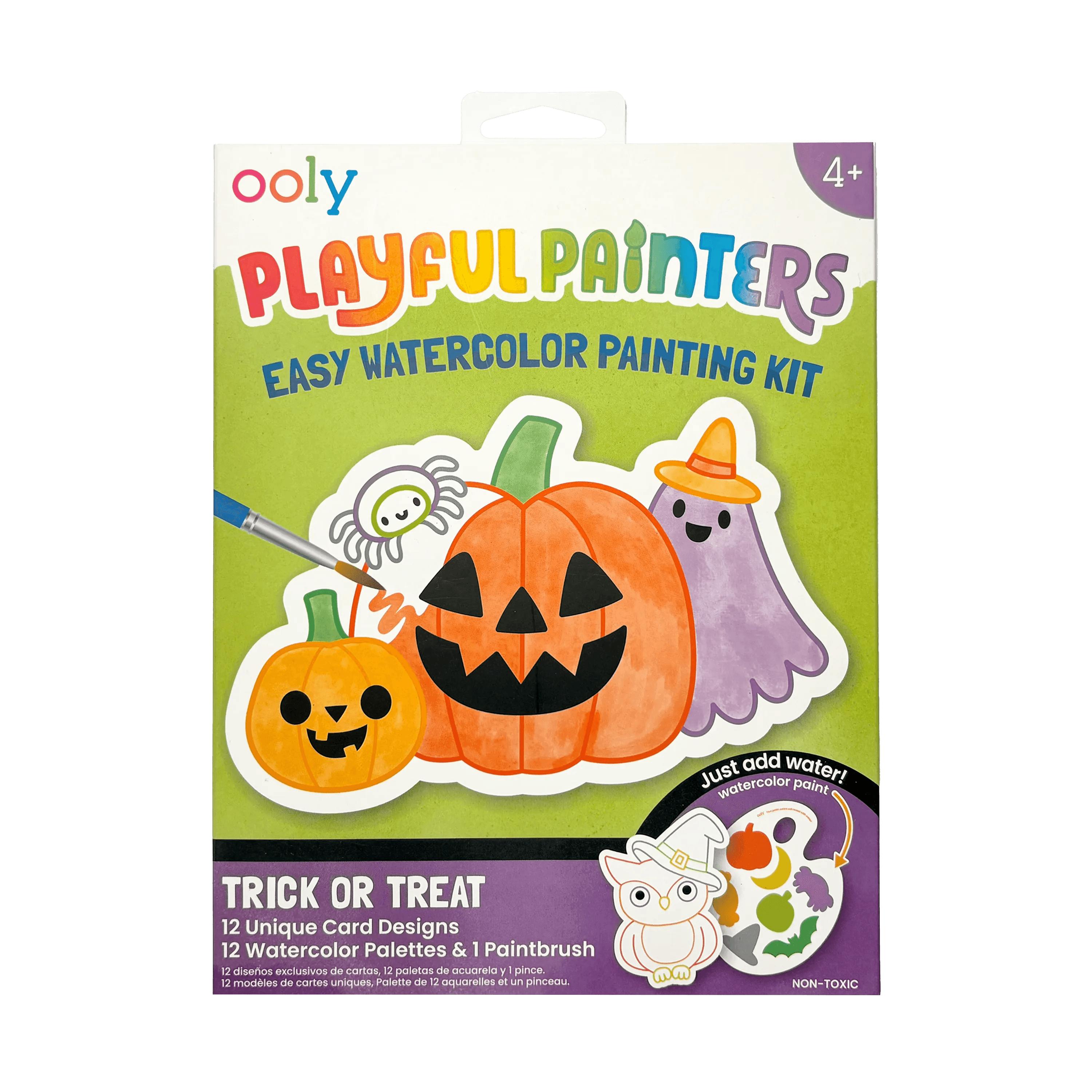 Playful Painters Easy Watercolor Painting Kit - Trick or Treat - 12 Cards 12 Palettes 1 Paintbrush