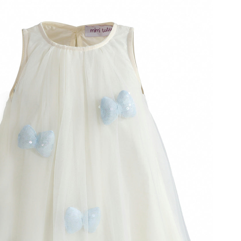 Cream & Blue Nayara Bow Dress