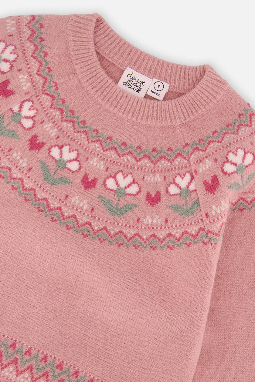 Sweater With Flower Jacquard Pale Dusty Pink