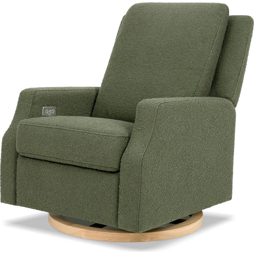 Crewe Electronic Recliner and Swivel Glider in Olive Boucle with Light Wood Base