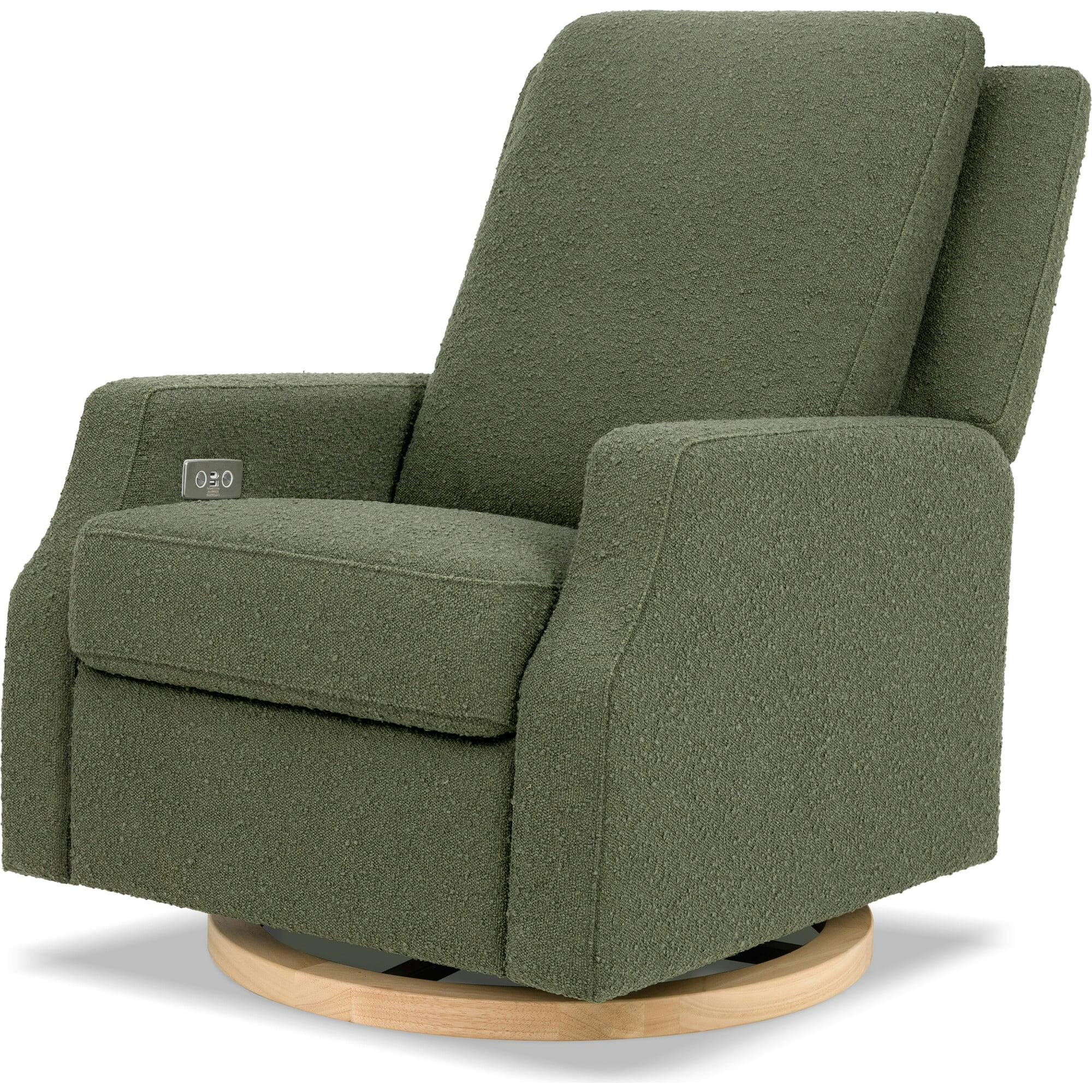Crewe Electronic Recliner and Swivel Glider in Olive Boucle with Light Wood Base