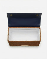 Medium Insulated Hand-Woven Wicker Lunchbox, Natural & Navy