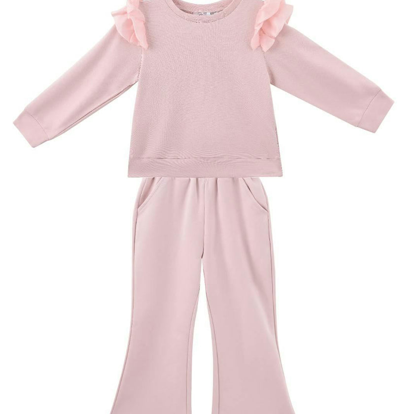 Pastel Pink Ruffle-Shoulder Set