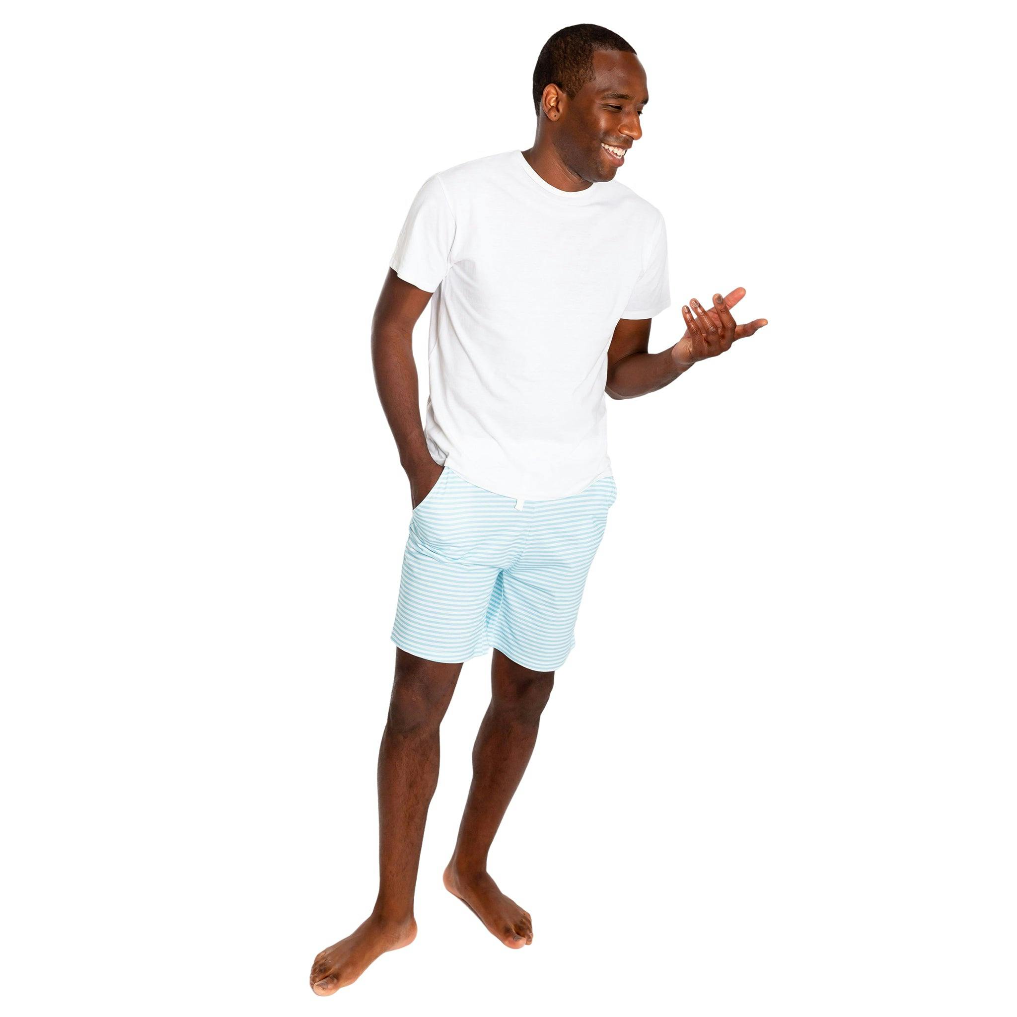 Men's Sky Blue Jersey Sleep Shorts - Organic Stretch Cotton
