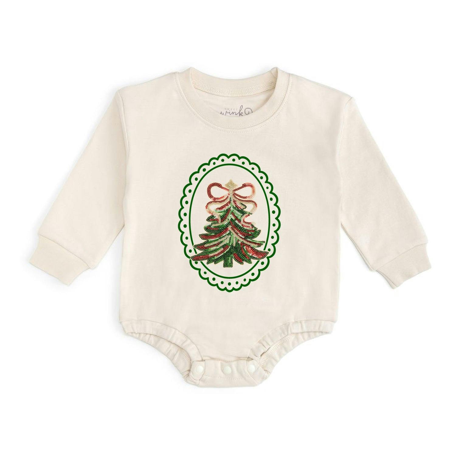 Sequin Christmas Tree Patch Long Sleeve Romper
