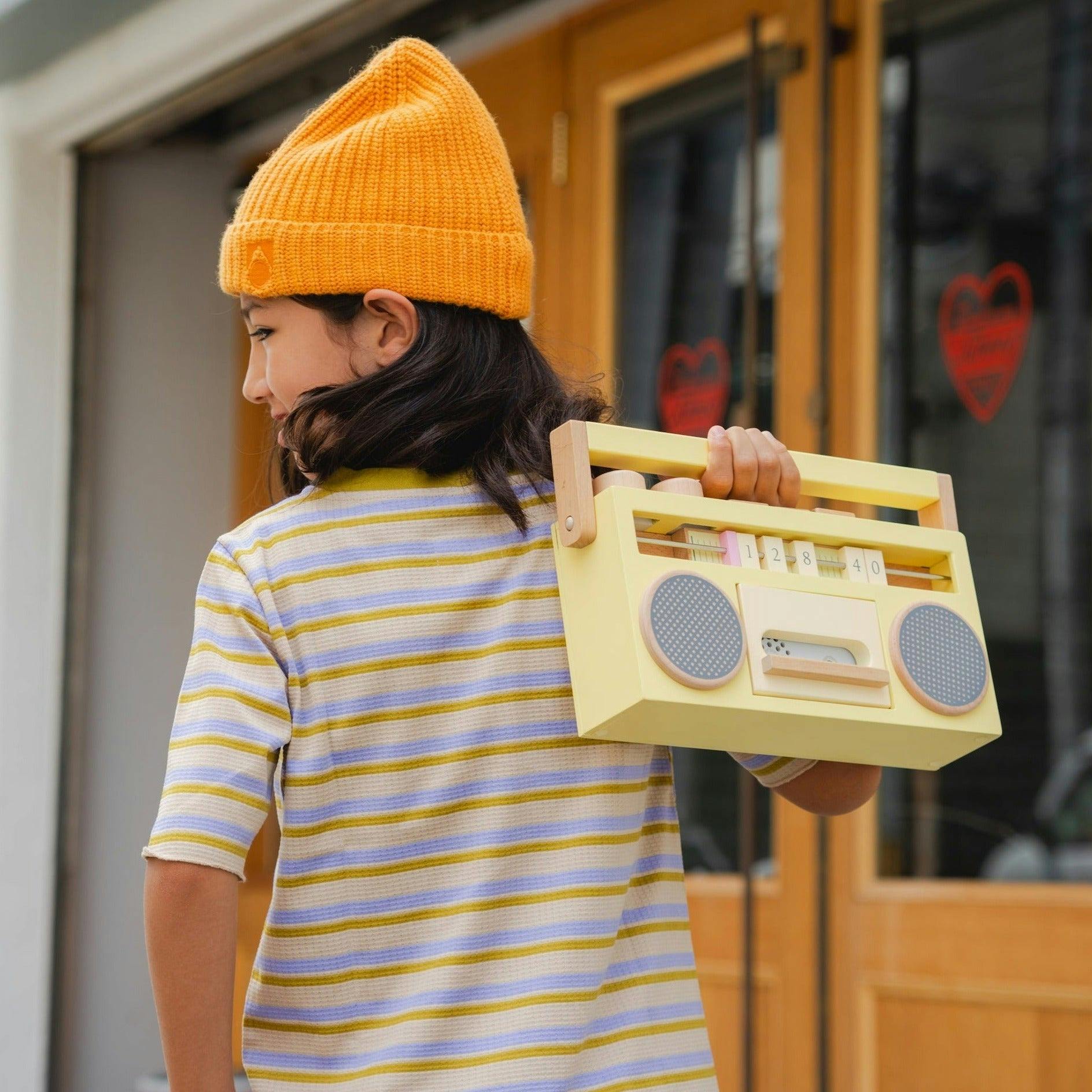 retro wooden boombox tape recorder