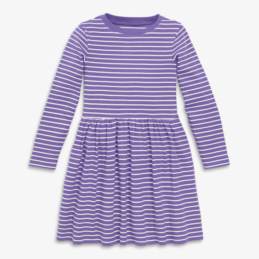 Kids long sleeve rib perfect pocket dress in stripe