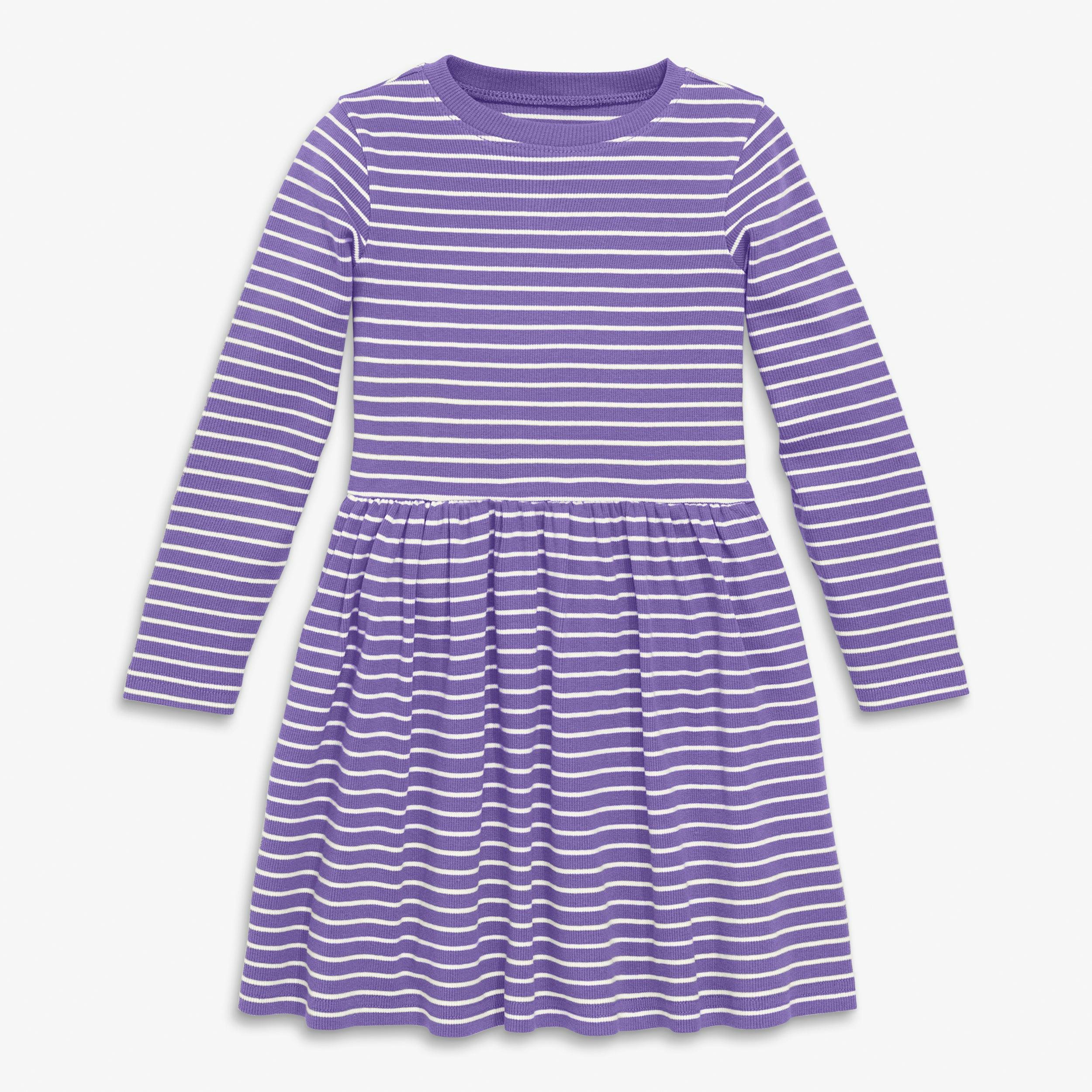 Kids long sleeve rib perfect pocket dress in stripe