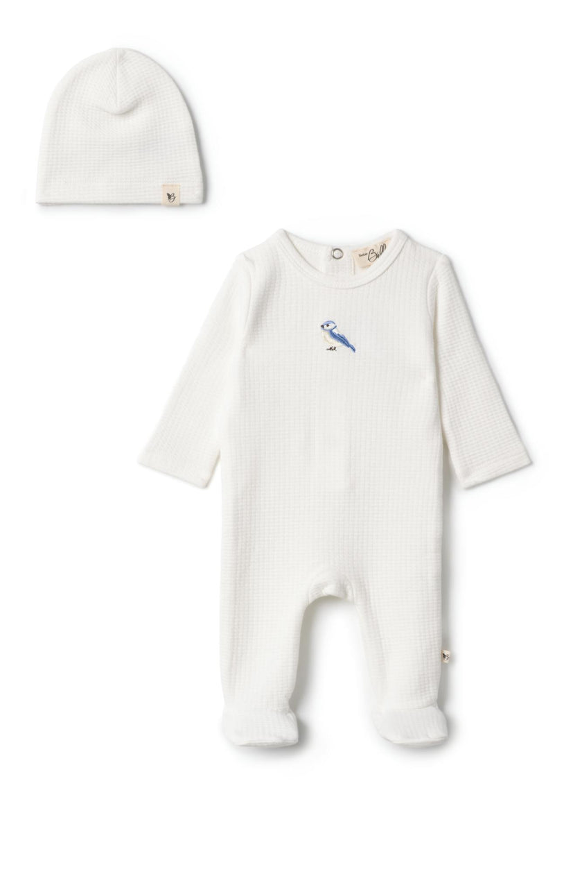 Applique Snap Front Checkered Romper and Hat Two Piece Set