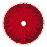 Handmade Felt Sleigh and Reindeer Red Christmas Tree Skirt 60" Arcadia Home