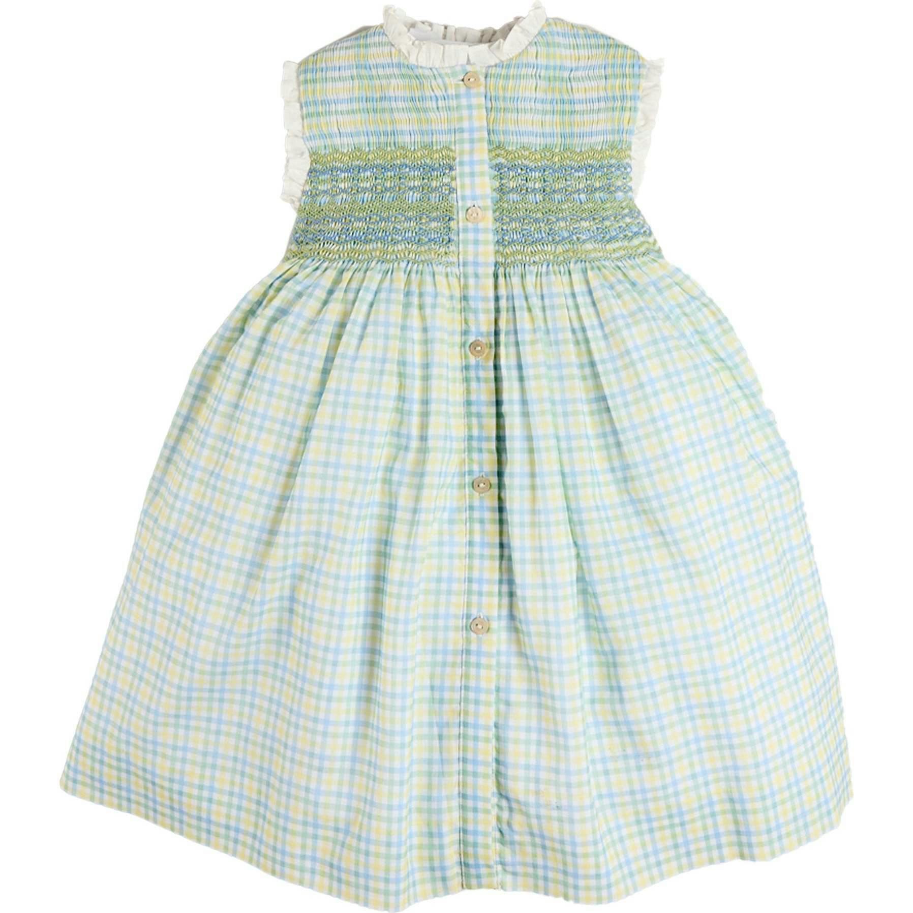 Pip Check Smocked Sleeveless Dress in Green (12mths- 10yrs)